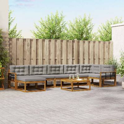 vidaXL Комплект дивани за открито 8 pcs Естествено и светло сиво (3367939)