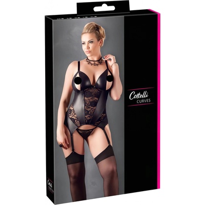 Lesklý korzet s krajkou průstřihy na prsou a podvazky kalhotky – Zbozi.Blesk.cz