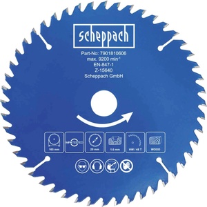 Scheppach Циркулярен диск за ръчни циркуляри O165 x 20 x 1 мм, 48 зъба (SCH 7901810606)
