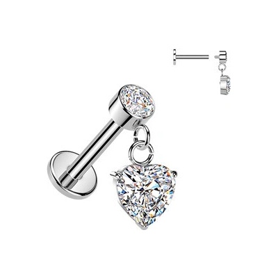Šperky4U Piercing do ucha labreta se zavěšeným srdíčkem LB1153