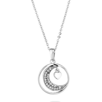 Image 1 of Swan Сребърно колие сърце и полумесец с цирконий END136N Swan
