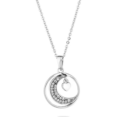 Swan Сребърно колие сърце и полумесец с цирконий END136N Swan