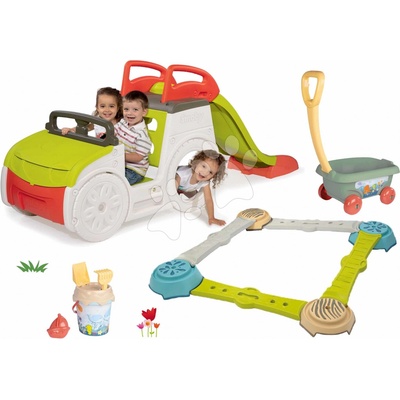 Set preliezačka Adventure Car so šmykľavkou Smoby a vozík na ťahanie