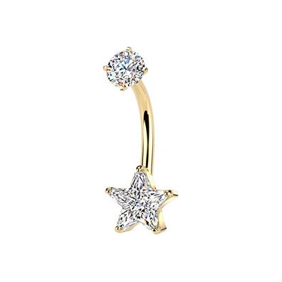 Šperky4U Zlacený ocelový piercing do pupíku hvězda BS1072-GD