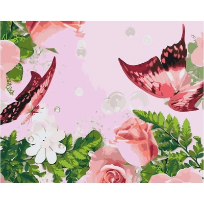 MALUJEŠ Malování podle čísel MOTÝLI V RŮŽÍCH 60 x 80 cm bez rámu a bez vypnutí plátna