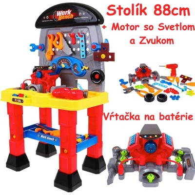 Joko detský stolík s náradím 88cm + motor so svetlom a zvukom + vŕtačka na batérie