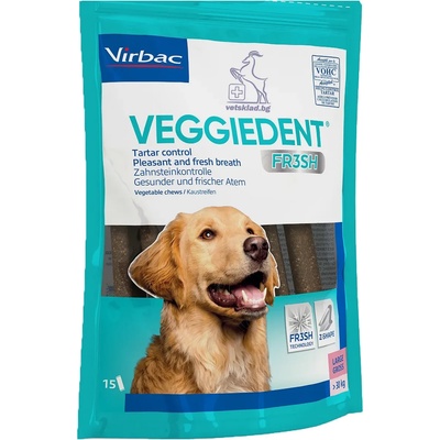 Virbac Veggiedent Fresh - дентални ламели L за кучета над 30 кг, 15 бр