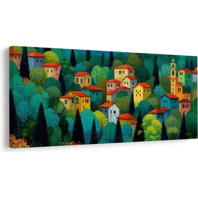 Obraz barevné domy v přírodě - 100x50