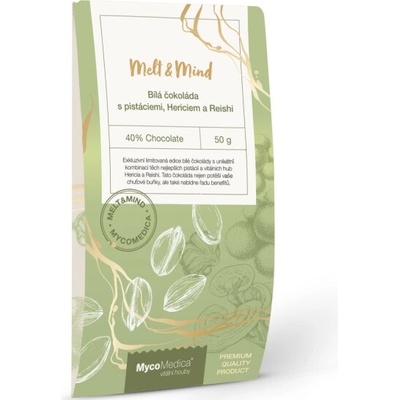 Mycomedica Biela čokoláda s pistáciami heríciom a reishi 50 g