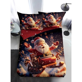EmonaMall Двулицево коледно спално бельо, размер за приста (реално изображение) EmonaMall, 4 части - Модел S18765 (S18765-6666d4)