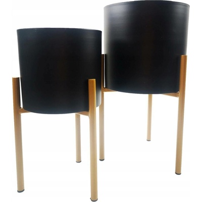 ProGarden KOVOVÝ KVĚTINÁČ se stojanem BIL SADA 2KS 31X15,5 CM+36X19 CM ČERNÁ/ZLATÁ