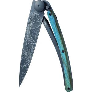 DEEJO 1gb145 tattoo black blue beech / Ултралеко джобно ножче с дръжка от синьо буково дърво (1gb145)