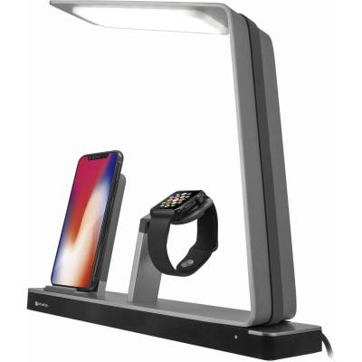 4smarts Inductive Charging Station with LED Lamp TwinDock Wireless - поставка за безжично захранване за iPhone и Apple Watch с LED лампа (черен)