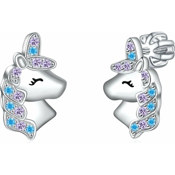 Olivie strieborné náušnice na skrutku JEDNOROŽEC 8086