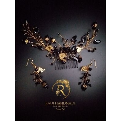 Radi handmade Гребенче за коса с черни кристали (544)