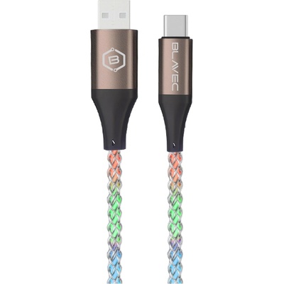 Blavec Кабел с въжена оплетка и бързо зареждане за устройства с USB-C порт - Blavec Neon USB-A to USB-C Cable 60W PD (светещ) (100 см) (CNE-UC3L1)