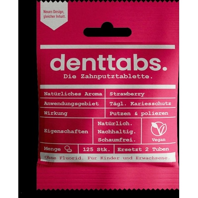 Denttabs přírodní v tabletách pro děti jahoda bez fluoridu 125 ks 40 g