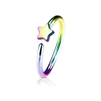 Šperky4U Duhový piercing do nosu/ucha kruh s hvězdou N0053-W