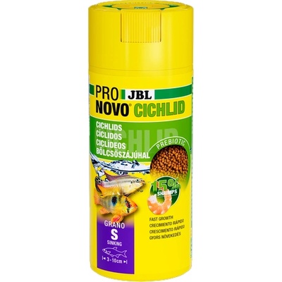 JBL Pronovo Cichlid Grano S Click - Основна храна за аквариумни рибки, под формата на гранули, за цихлиди (3-10 см) - 250 мл