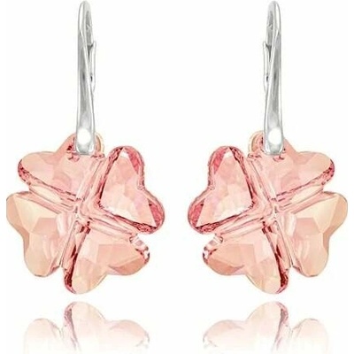Swarovski Elements Clover krystal 23 mm Stříbrné náušnice visací růžový čtyřlístek 31262.1