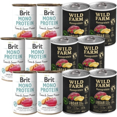 Brit Mono Protein Tuna & Sweet Potato 6 x 400 g a Wild Farm Monoprotein Wild Boar 6 x 400 g