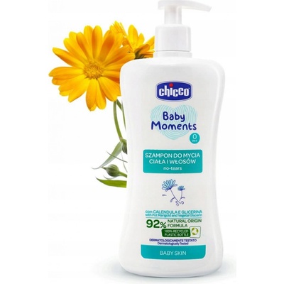 CHICCO Šampón jemný na vlasy a telo s dávkovačom Baby Moments 92 % prírodných zložiek 500 ml