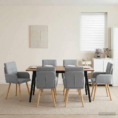 vidaXL Обедени столове 6 pcs Текстил Светлосиво 60 x 56 x 96 см (3428365)