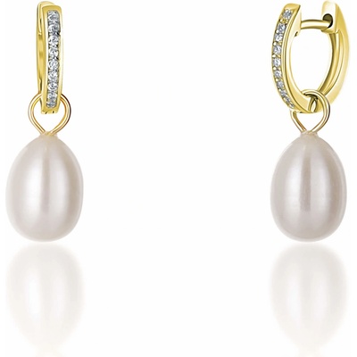 JwL Luxury Pearls Pozlacené kruhové á la vévodkyně Kate s pravou perlou a zirkony 3v1 JL0686