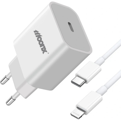 Зарядно 220V MOONX MC03, PD, 20W, 1xUSB-C, с кабел USB-C към Lightning, Бял (MC03)