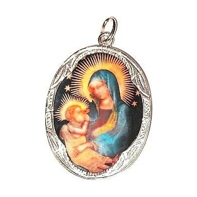 Čištín Zlatý přívěsek medailon porcelánová Madonka bílé i žluté zlato P 158 M17