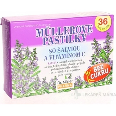DR. MÜLLER Pastilky so šalviou a vitamínom C bez cukru 12 kusov