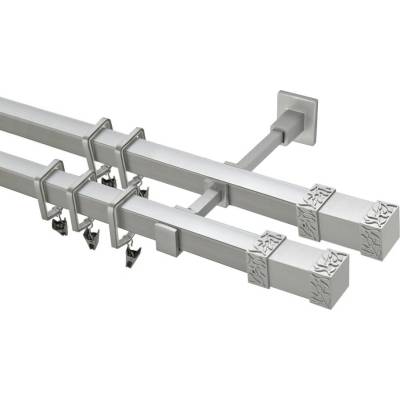 OK-GarnýžeCZ Garnýž kovová hranatá dvouřadá 20x20mm Roma double satina 310 cm do stěny / kroužky s žabkou