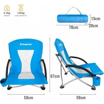 Kemping skládací židle KING CAMP Deluxe s opěrkami ocel - modrá