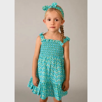 Mayoral Рокля в синьо-зелено с цветя и лента за глава за мини момиче Mayoral