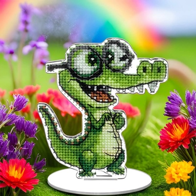 Wonderland Crafts Křížková vyšívací sada nitěmi – Chytrý krokodýl