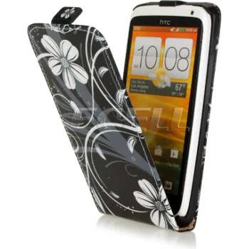Image 1 of HTC One X Black Flower Flip Case + Протектор