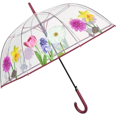 Perletti dámsky transparentný automatický dáždnik Time Floral 26497