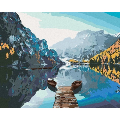zuty Malování Podle Čísel Lodě Na Jezeře Braies 80 x 100 Cm Plátno