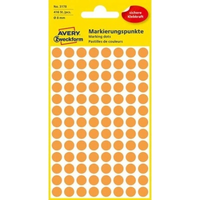AVERY ZWECKFORM okrúhle 8 mm neónovo oranžové 416 etikiet bal 4 list