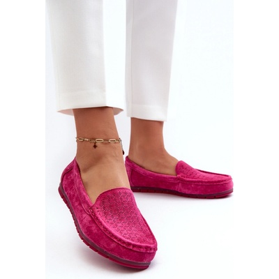 S.Barski Dámské semišové mokasíny Fuksja LR755 červená