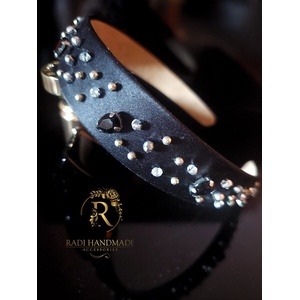 Radi handmade Широка диадема с черни камъни и сребристи кристали (674)
