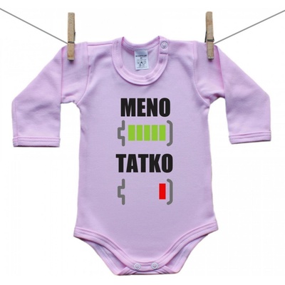 Boodyy Ružové Body s dlhým rukávom Batéria nabitá/vybitá tatko s menom