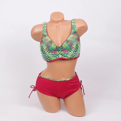 Макси бански в бордо с екзотични листа - чашка С/d