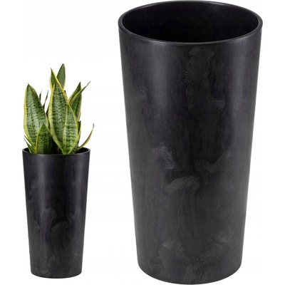 HowHomely plastový květináč URBANIKA 46X25 CM IMITACE BETONU ČERNÁ