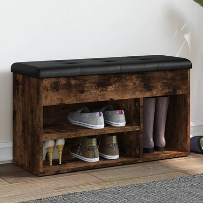 vidaXL Пейка за обувки, опушен дъб, 82x32x45, 5 см, инженерно дърво (835030)