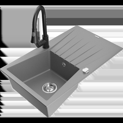 Cesar гранитна мивка с 1 корито с отцедник и кухненски смесител Elia, сив - 6514-71-670101-70 (6514-71-670101-70)