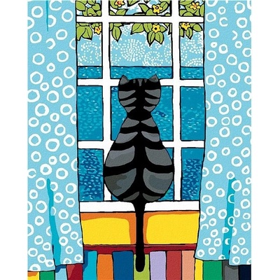 Zuty Malování podle čísel Kočka za oknem 80 x 100 cm vypnuté plátno na rám