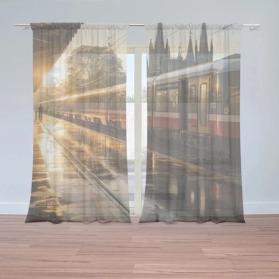 Sablio Záclony Vlak na stanici pri východe slnka: 2ks 150x250cm