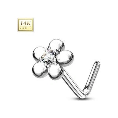 Šperky4U zlatý piercing do nosu kytička čirý zirkon ZL01195C-WG