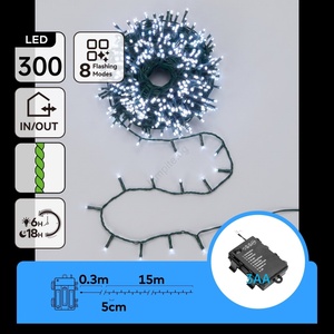 BRILAGI - LED Venko. коледна гирлянда 300xLED/3xAA/8 режима 15, 3m IP44 студено бяло (BG6894)